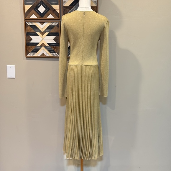 Ralph Lauren Collection Lurex Knit Pleated Midi Dress Metallic Gold Medium - Picture 8 of 15